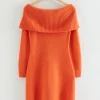Cheap & Other Stories Off-Shoulder Wool Mini Dress Orange