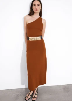 Discount & Other Stories One-Shoulder Midi Dress Brown