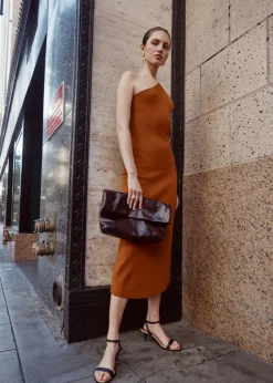 Discount & Other Stories One-Shoulder Midi Dress Brown