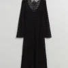 Outlet & Other Stories Open Tie-Back Pointelle Knit Dress Black