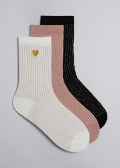 Discount & Other Stories 3-Pack Heart Socks Gift Set White/Pink/Black