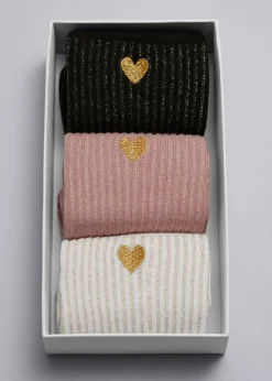 Discount & Other Stories 3-Pack Heart Socks Gift Set White/Pink/Black