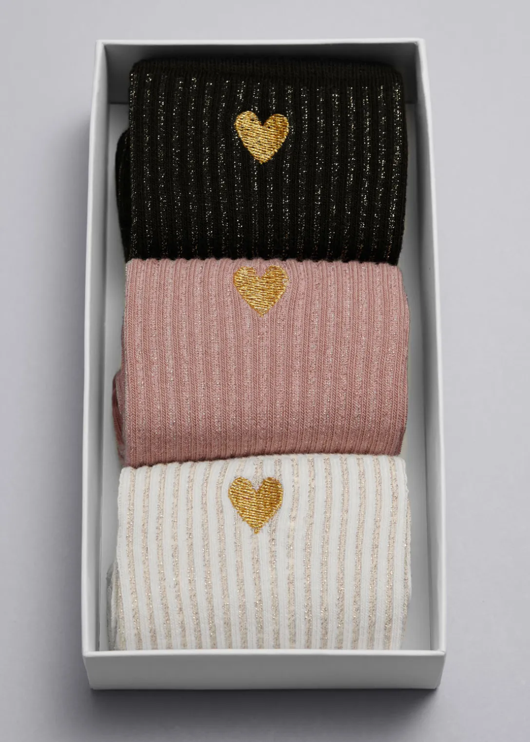 Discount & Other Stories 3-Pack Heart Socks Gift Set White/Pink/Black