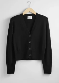 Online & Other Stories Padded Shoulder Merino Cardigan Black