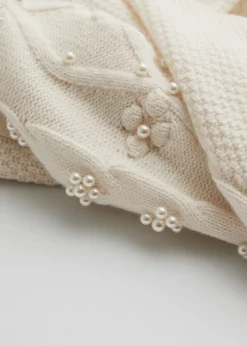Clearance & Other Stories Pearl Bead Cable Knit Sweater Cream