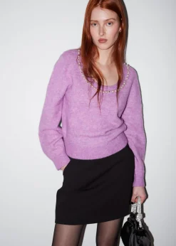 Store & Other Stories Pearl-Beaded Knit Sweater Lilac