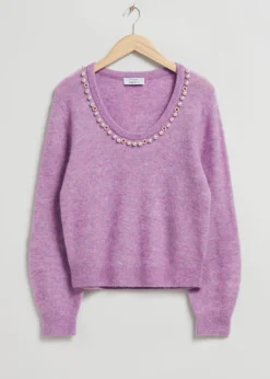 Store & Other Stories Pearl-Beaded Knit Sweater Lilac
