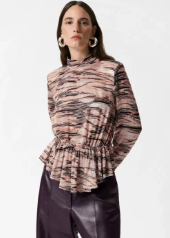 New & Other Stories Peplum Top Gold/Black Stripes