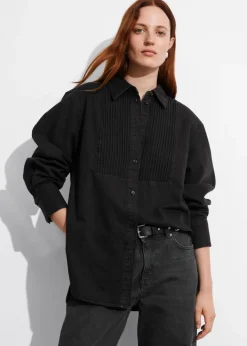 Discount & Other Stories Pleated Denim Shirt Black