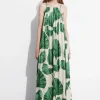 Clearance & Other Stories Pleated Halterneck Maxi Dress Green Florals