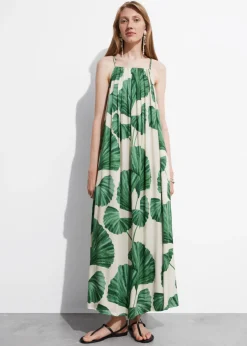 Clearance & Other Stories Pleated Halterneck Maxi Dress Green Florals