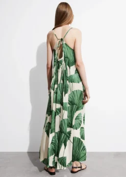 Clearance & Other Stories Pleated Halterneck Maxi Dress Green Florals