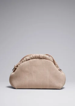 Sale & Other Stories Pleated Leather Clutch Bag Beige