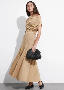 Store & Other Stories Pleated Midi Skirt Beige