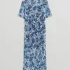 Clearance & Other Stories Printed Laser Cut Midi Dress Light Blue Floral Print