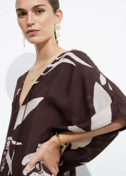 Cheap & Other Stories Printed Throw-On Midi Dress Brown Print