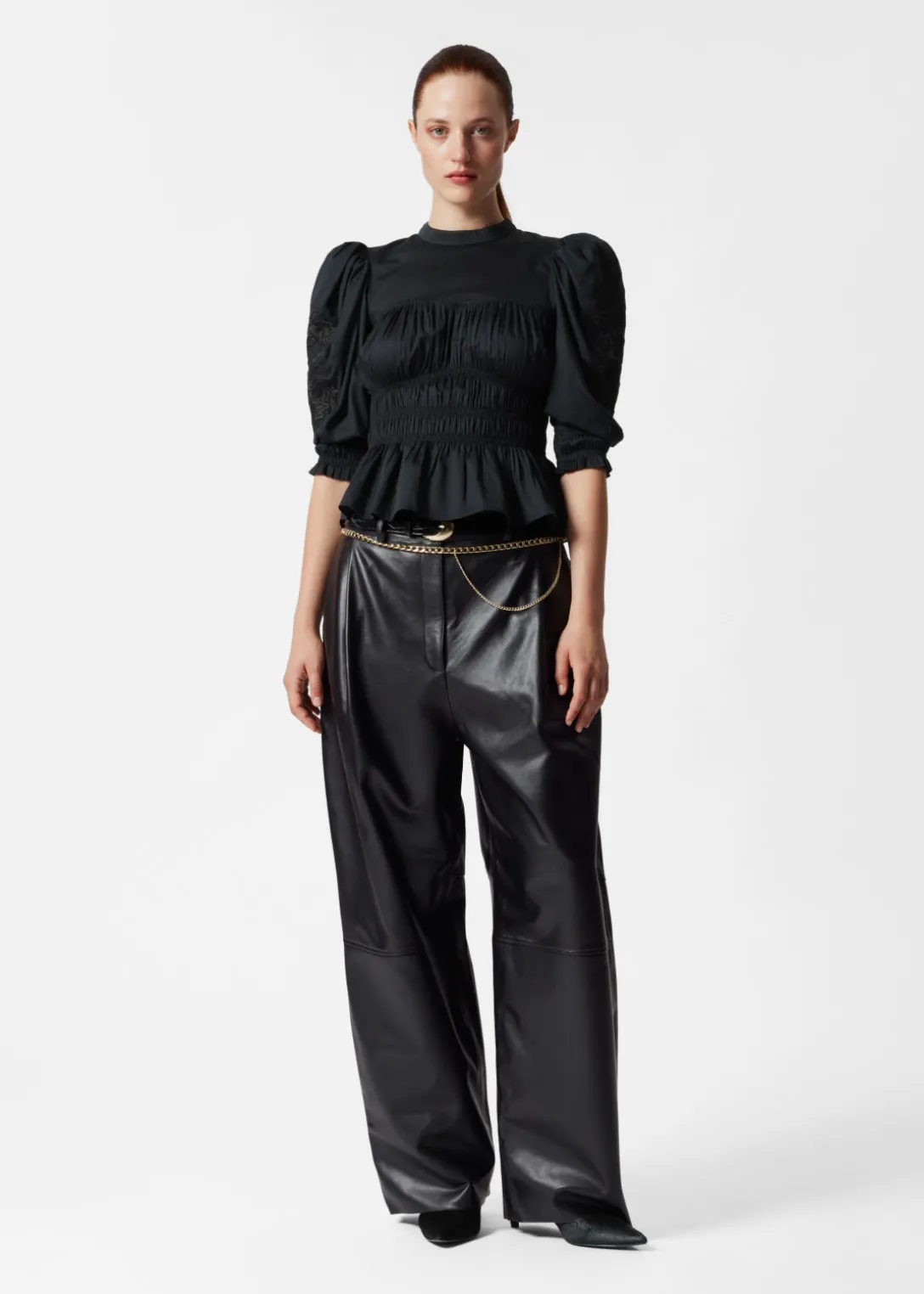 Best & Other Stories Puff Sleeve Peplum Blouse Black