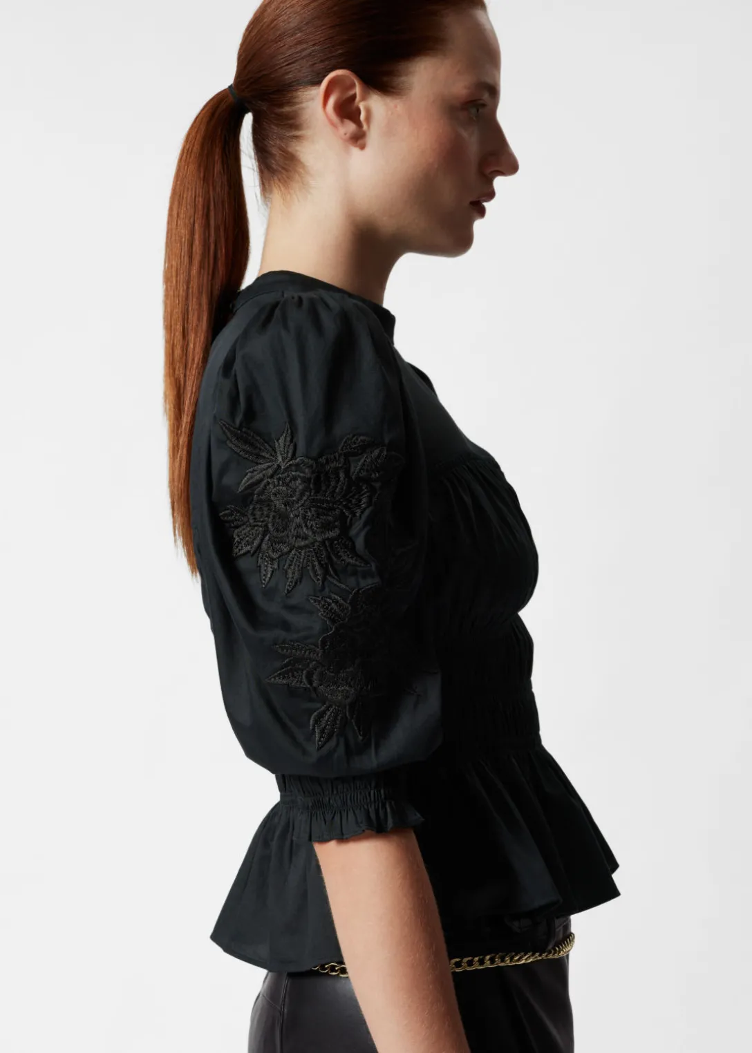 Best & Other Stories Puff Sleeve Peplum Blouse Black