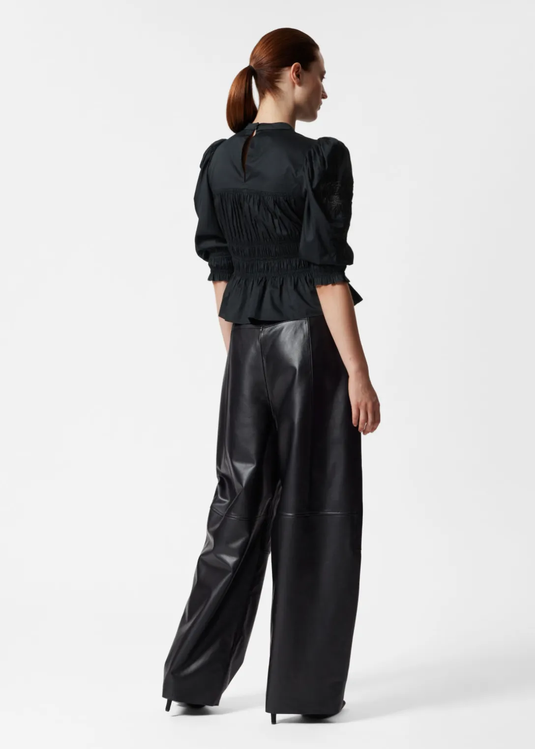 Best & Other Stories Puff Sleeve Peplum Blouse Black