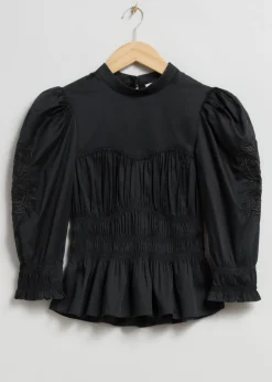 Best & Other Stories Puff Sleeve Peplum Blouse Black