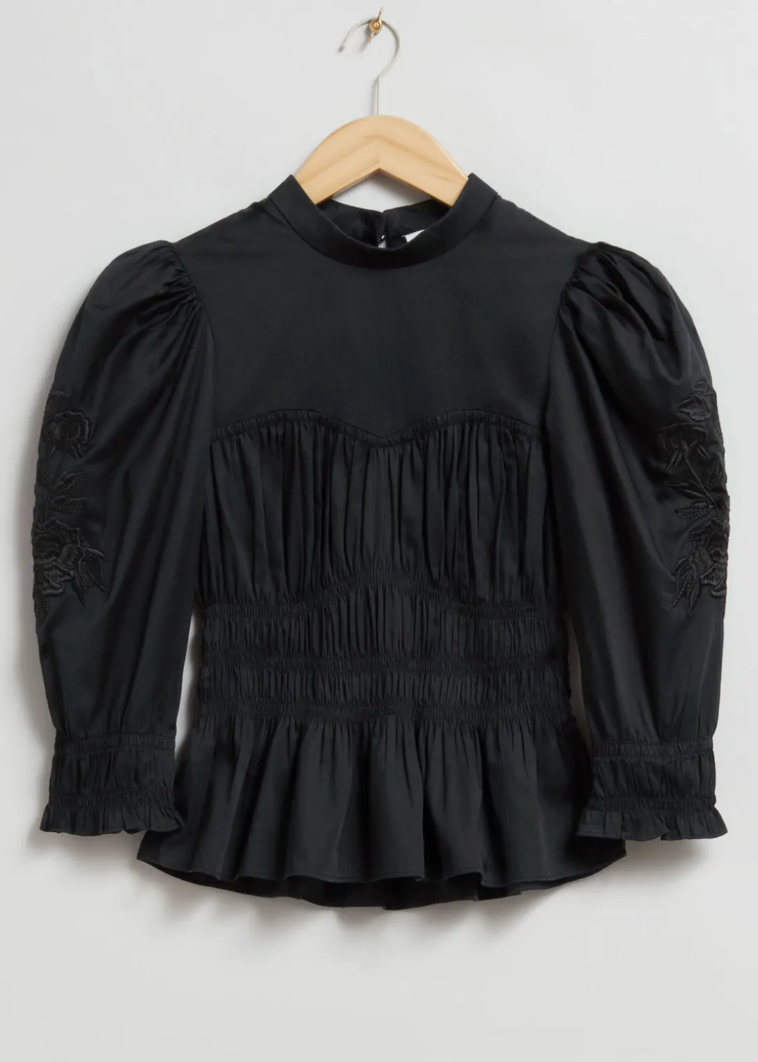 Best & Other Stories Puff Sleeve Peplum Blouse Black