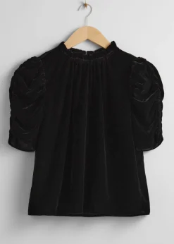 Store & Other Stories Puff Sleeve Velvet Top Black