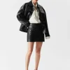 Store & Other Stories Raw-Edge Leather Mini Skirt Black