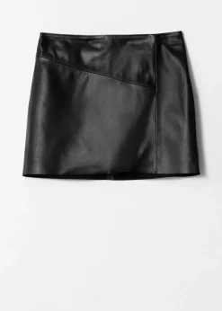 Store & Other Stories Raw-Edge Leather Mini Skirt Black