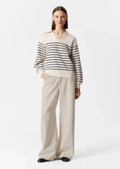 Clearance & Other Stories Relaxed Collared Sweater White Stripes