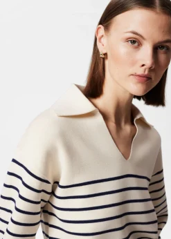 Clearance & Other Stories Relaxed Collared Sweater White Stripes