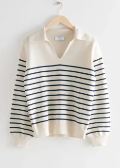 Clearance & Other Stories Relaxed Collared Sweater White Stripes