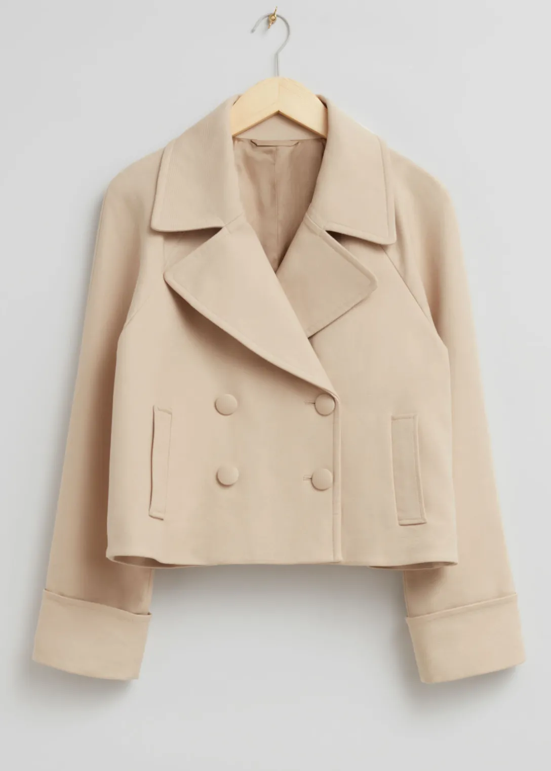 Fashion & Other Stories Relaxed Cropped Pea Coat Light Beige