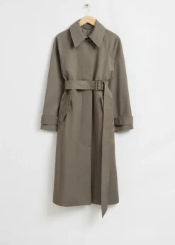 Best & Other Stories Relaxed Mid-Length Trench Coat Khaki Green