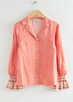 Discount & Other Stories Relaxed Satin Printed Pyjama Top Salmon