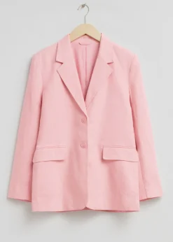 New & Other Stories Relaxed SIngle-Breasted Linen Blazer Light Pink