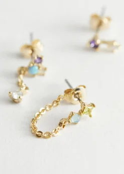 Store & Other Stories Rhinestone Chain Drop Earrings Gold-colored