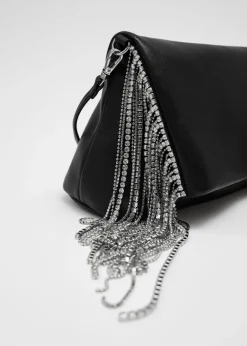 Flash Sale & Other Stories Rhinestone Fringed Leather Clutch Black