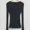 Online & Other Stories Ribbed Glitter Top Black Glitter