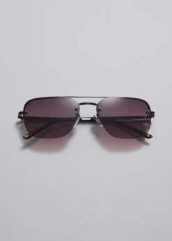 Discount & Other Stories Rimless Aviator-Style Sunglasses Black