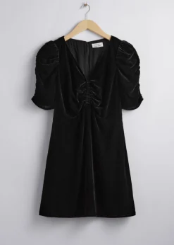 Online & Other Stories Ruched Velvet Mini Dress Black