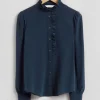 Sale & Other Stories Ruffled Mulberry Silk Blouse Navy Blue