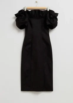 Store & Other Stories Ruffled Off-Shoulder Midi Dress Black