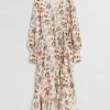 Store & Other Stories Ruffled Wrap Dress Beige Floral Print