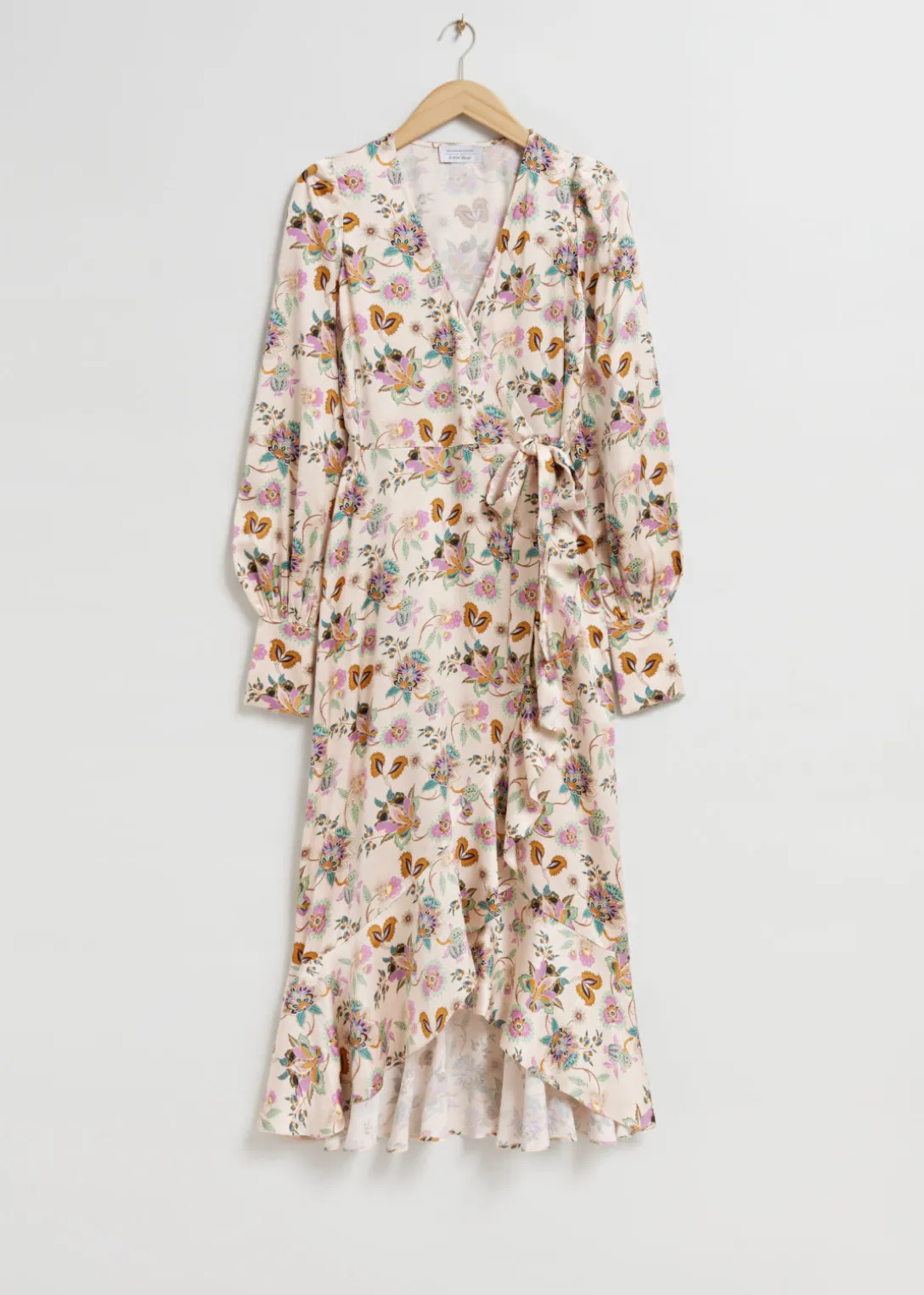 Store & Other Stories Ruffled Wrap Dress Beige Floral Print