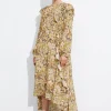 Discount & Other Stories Ruffle-Trimmed Midi Dress Yellow Print