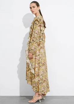 Discount & Other Stories Ruffle-Trimmed Midi Dress Yellow Print