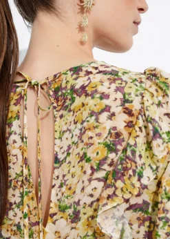 Discount & Other Stories Ruffle-Trimmed Midi Dress Yellow Print