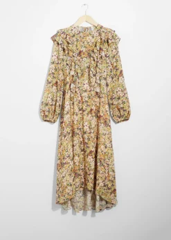 Discount & Other Stories Ruffle-Trimmed Midi Dress Yellow Print