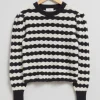New & Other Stories Scalloped Crochet Merino Sweater Black/White