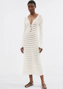 Clearance & Other Stories Scalloped Knit Midi Dress White